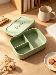 1pc Customized Text Logo Personalized 3-Compartment Silicone Lunch Box, Custom Lunch Box, Custom Bento Box, Custom Food Storage Container, Customized Lunch Box With Name And Pattern, Food Container, Bento Lunch Box, Silicone Lunch Box With Dividers, Perfect For Work And Travel - Multi-color 2 - View 4