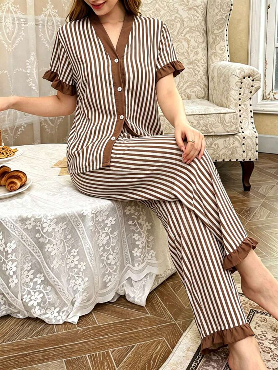 Women's Pajama Set Loungewear, Soft And Comfortable Sleepwear And Sleep Pants, Autumn/Winter - Brown - View 1