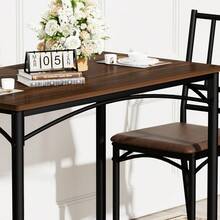 Dining Table Set, Bar Table With 4 Dining Chairs, Kitchen Table With Chairs, Industrial Style Breakfast Table For Kitchen, Living Room, Party Room, Walnut Wood, 110cm*60cm*76.5cm - Walnut - View 9