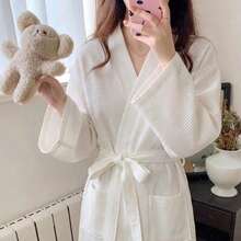 Women's Summer Morning Robe, 100% Pure Cotton, Casual Loungewear, Loose And Comfortable, With Pockets And Waist Tie, Comfortable Set, Suitable For Summer, Autumn And Winter - White - View 8