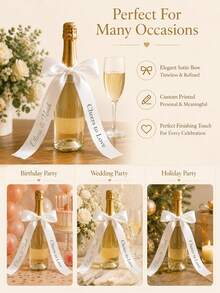 Customized Ribbon, Combination Bow, Customized Bridal Party, Gift, Wedding Bridesmaid Commemorative Ribbon, Suitable For Wedding, Funeral, Birthday (Champagne) Customized Ribbon Wedding Satin Ribbon, Baby Shower Decoration, Photo Frame, Party Invitation Or Decorative Ribbon - Exclusive Customized Ribbon - Multicolor - View 4