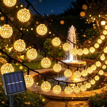 1 pièce Guirlande lumineuse solaire sphérique marocaine, 20/30 LED blanc chaud, lumières de fée, IP65 étanche, lumières décoratives d'extérieur, convient pour le jardin, la clôture, la terrasse, Noël, la maison, la chambre, la décoration de fête