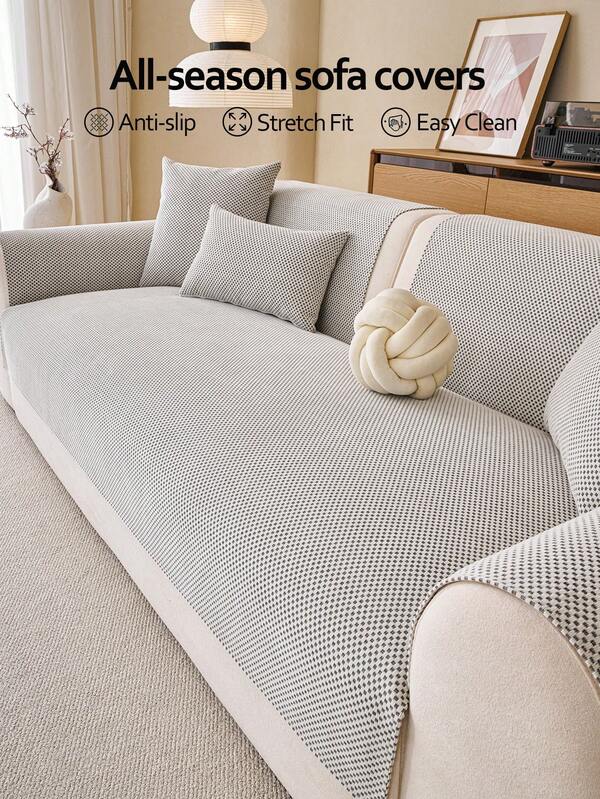 1pc All-Season Comfortable Chenille Sofa Cushion Cover, Modern Minimalist Anti-Slip Sofa Seat Cover, Dust-Proof Stain-Resistant Machine Washable Hand Washable Sofa Cover Cloth, Fresh Fashion Soft Non-Fading Non-Shedding Bedroom Decor Pet-Friendly Protective Cover, Adjustable Corner Sofa Cover Suitable For Bedroom, Office, Living Room Combination Furniture, L-Shaped Sofa And 1234-Seater Sofa