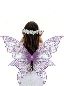 1pc Colorful Butterfly Fairy Wings Costume Accessory, Butterfly Fairy Wings, Elf, Fairy, Festival Costume Prop, Cosplay - Four-leaf Trailing Wings - View 3