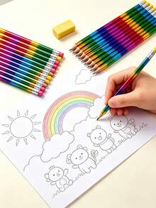 5/10/11/24PCS Rainbow Gradient Wooden Pencils + Cute Pencil Holder Set, Smooth Writing, Easy To Sharpen, Colorful Student Stationery, Suitable For Drawing, Sketching, Handwriting, Journaling, Classroom Office Student Back To School Gift - Multiple Styles - View 2