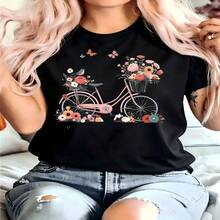 Retro Surfaddict, Vintage Surf Lover, 100% Cotton, Oversized Soft Breathable, Casual Crewneck, Short Sleeve Top, Summer Vibes, Streetwear Aesthetic - 黑色 - 查看 11