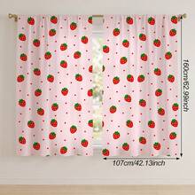 2pcs Strawberry Print Curtains, Rod Pocket Polyester Fabric, Light Pink Cartoon Strawberry Fine Polka Dot All-Over Print, Sweet Cute Girly Style, Machine Washable, Suitable For Bedroom Kitchen Home Window Decoration - Multicolor - View 14