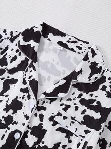 3pcs/Set Women's Knit Cow Print Open Front Pajama Set, Wearable Loungewear - White - View 3
