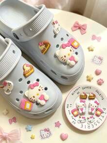 SANRIO 4/8/16件組可愛Hello Kitty鞋飾吊飾－多款設計包含愛心、蝴蝶結、蛋糕圖案與「I Love You」標語，粉色配件適用於涼鞋、克羅格鞋、包包、手鍊－適合送給朋友的禮物，閃亮鞋飾、手鍊配件，趣味設計，耐用PVC材質，高品質裝飾（隨機款式） - 粉色 - 查看 3