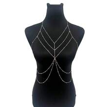 1pc Influencer Style Body Chain, Delicate Thin Chain, High Slit Long Dress Photography Body Chain - HK0038 - View 5