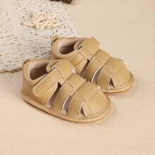 1 Pair Boys Solid Color Hollow Out Hook & Loop Flat Design Casual Versatile Sandals Suitable For Summer - Apricot - View 6