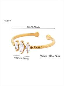 1pc Elegant Charming Korean Style Personalized Cute Luxury Minimalist Fashion Cold Aesthetic High-End Stainless Steel Zirconia 18k Gold Plated Geometric Pattern Diamond Open Ring Suitable For Holiday Travel Work Daily Wear Party Gathering Women's Jewelry - Gold - View 14