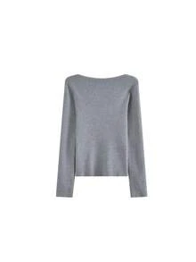Korean Chic Spring Elegant Square Neck Tie-Up Slim Fit Long Sleeve Knit Sweater - Dark Grey - View 3