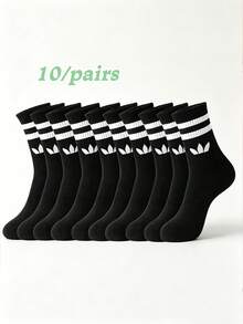 12 Pairs Unisex Classic 2-Stripe Mid-Calf Socks, Clover Logo Sports Casual Commute Versatile Socks - Multicolor - View 15