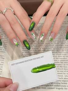 HEFENNA 1pc Green Cat Eye Gel Nail Polish, Forest Deep Green Glass Bead Cat Eye Nail Art, LED/UV Gel Nail Polish - Green - View 2
