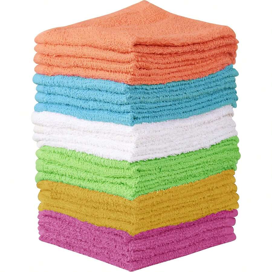 24pcs Face Towel Set, Soft Absorbent Face Cloth, Suitable For Bathroom And Gym, High Absorbency Soft Touch Fingertip Towel, Reusable Durable Machine Washable Face Cloth, Multi-Color, 10x10 Inches - Multicolor - View 1