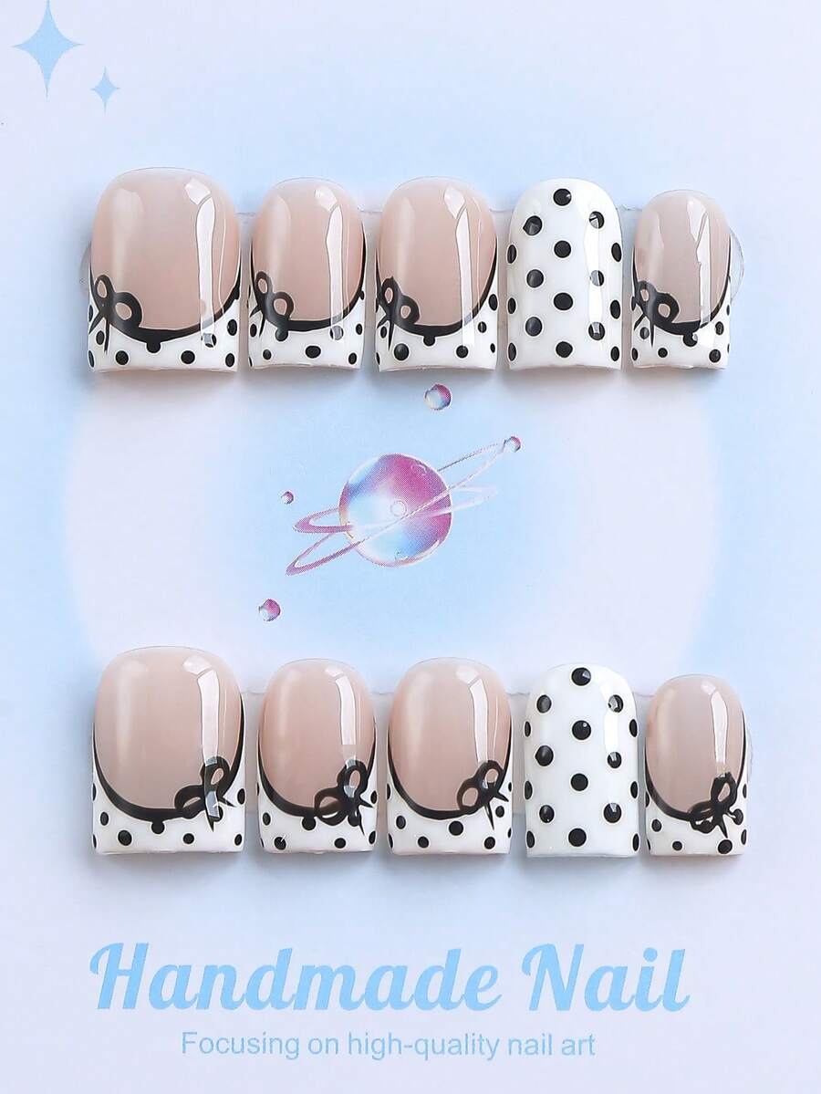 10PCS-Handmade Press On Nails, Square Shape, Fake Nails, Fall Nails,Y2K Style, Sturdy, Reusable, White, Paired With French Style, 3D Design, Suitable For Autumn,Winter,Daily Wear, Parties, Vacations, And Also The Best Holiday Gift For Women. - White - View 1