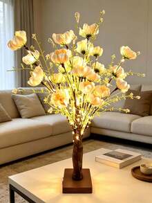 1pc 60CM Poppy Azalea Tree Light, 24 LED Warm White, 3-Section 5 AA Battery Box & USB Dual Power, Artificial Flower Tree Ambient Light, Girly Bedroom Desk Wedding Valentine's Day Proposal Party Homestay Live Stream Background Decor Ornament - Yellow - View 12