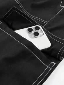 Men's Drawstring Straight Leg Multi-Pocket Sweatpants, Outdoor Casual Long Pants Black Sports - Black - View 5