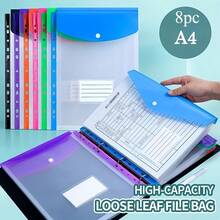 8pcs Horizontal/Vertical Snap Button A4 Large Capacity 11-Hole Loose-Leaf File Bag, Thickened Material, Expandable With Snap + Label Slot, Office Attendance Travel Universal Portable Storage Bag, School Opening Graduation Stationery, Random Color - 8pc - View 4