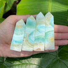 1pc Caribbean Calcite Tower With Irregular Holes. Semi-Crystalline Sodium Calcium Borate Crystal. Decorated With Natural Beach-Themed Blue-Green And B - Multicolor - View 8