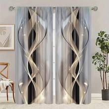 2pcs Modern Abstract Line Polyester Printed Curtains, All Season Modern Design, 100% Polyester Fiber, Filter/Translucent/Privacy Protection, With Rod Pocket, Easy To Install, Perfect For Kitchen, Laundry Room, Bedroom, Study, Living Room - Multicolor - View 13