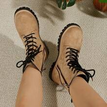 Fashion Women's Boots, Spring/Autumn/Winter New Versatile Motorcycle Ankle Boots, Lace-Up, Lightweight For Travel Or Daily Wear - Brown - View 7