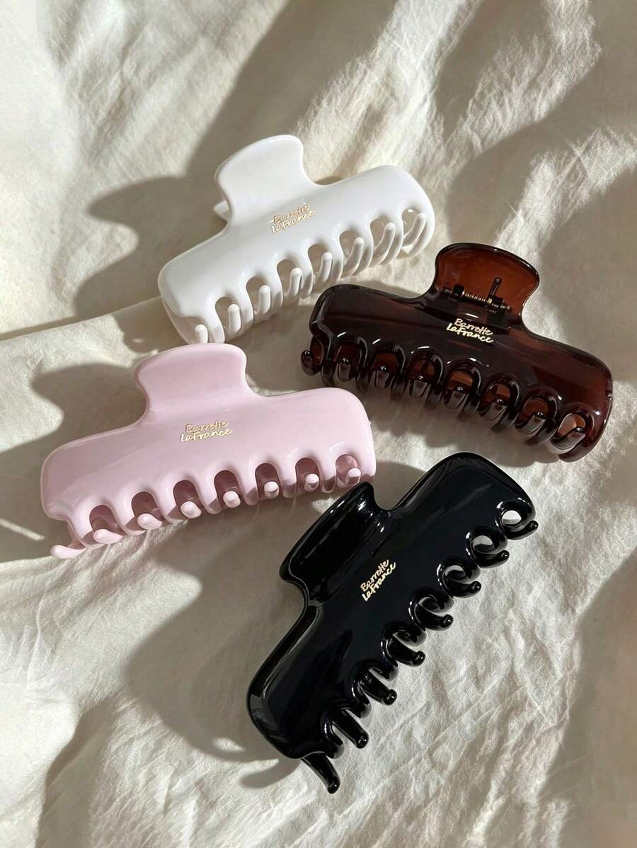 4件/1件裝 女款方形大號 11.5cm/4.53in 亮面黑白粉棕輕量塑膠髮夾,時尚百搭高級優雅極簡純色漸層髮飾,適用日常、休閒、派對、通勤、度假、馬尾、盤髮、洗臉、沐浴、化妝、穿搭,髮夾(字母標籤為單面) - 彩色 - 查看 1