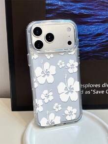 1pc Metal Transparent White Floral Pattern Phone Case, Personalized Protective Shell Compatible With IPhone 16 Pro Max/17/16/15/14/13/12/11/Air - Multicolor - View 3