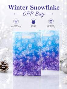 10/12/20/30 Peças Sacos de Presente OPP com Flocos de Neve de Inverno, Sacos de Celofane com Impressão de Flocos de Neve em Degradê Azul-Roxo, Sacos Transparentes para Embalagem de Doces, Biscoitos e Assados de Feriados, Suprimentos de Embrulho de Presentes de Inverno para Festa de Natal, Sacos Reutilizáveis - Sacola de compras OPP - Visão 1