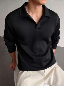 ZYNTH BALENO Men's Loose Drop Shoulder Crew Neck Sweatshirt, Suitable For Sports, Classic Solid Color Long Sleeve, Autumn/Winter - Black - View 3