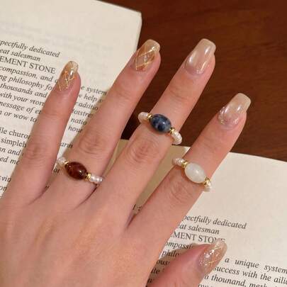 3pcs/Set Luxury Elegant Personalized Pearl Beaded Rings, Fashion Minimalist Versatile Design Ring Set
