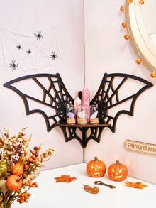 1PC Halloween Decor Bat Spider Web Wooden Corner Floating Shelf/Shelves, DIY Assembly Wall Corner Hanging Shelf, Gothic Style Display Rack, Small Ornament Storage Shelf, Hollow Corner Shelf, Wall Storage Rack, Aromatherapy Display Shelf, Suitable For Halloween Atmosphere Wall Shelf, Bedroom, Study, Entryway Corner Decoration, Halloween Creative Gift - Black - View 8