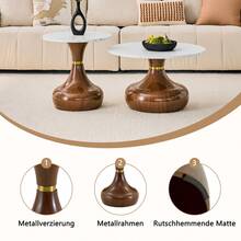Set Of 2 Coffee Tables From The Sanduhr Series With Distinctive Conical Shape, Melamine Tabletop With Wood Look + Cream Colored Metal Base, Space Saving And Stackable, Ideal For Living Room, Bedroom And Office. - White+Walnut + Metal - View 6