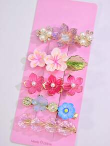 Fresh Glaze Flower Hair Clips For Women, Gradient Resin Petal Pearl Rhinestone Side Barrettes, Soft Hairpins For Bangs - Multicolor - View 6