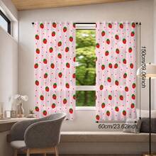 2pcs Strawberry Print Curtains, Rod Pocket Polyester Fabric, Light Pink Cartoon Strawberry Fine Polka Dot All-Over Print, Sweet Cute Girly Style, Machine Washable, Suitable For Bedroom Kitchen Home Window Decoration - Multicolor - View 12