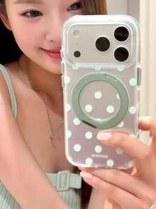 白色波點磁吸 360° 旋轉支架手機殼，適用於 iPhone 17、16 Pro Max、15、14、13，半透明磨砂防摔保護殼，小眾時尚設計 - 彩色 - 查看 4
