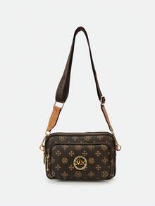 New Fashion Classic Versatile Solid Color PU Waterproof Fabric Rhombus Design Vintage Metal Decor Square Shoulder Bag - Coffee - View 4