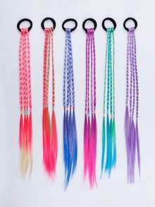 6PCS Girls Braided Dreadlock Ponytail Gradient Color Hair Braids Colorful Hair Accessories - Multicolor - View 5