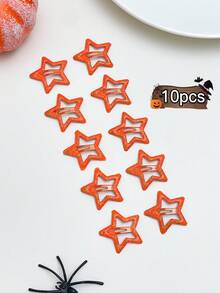 Women's Hollow Glitter Star Halloween Hair Clip Set, Y2K, Orange Purple Silver Shiny Five-Pointed Star BB Side Hair Clips, Women Girls Gothic Halloween "Trick Or Treat" Party Cosplay Daily Hairstyle Accessories, Women's Halloween Hair Accessories, Halloween Accessories, Halloween Costume, Back To School Essentials - Multicolor - View 10