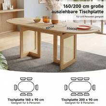 Extendable Dining Table 120/160 * 80, Suitable For 6-8 People, Dining Table With Rounded Corners, Thickened Tabletop, Simple Style Extendable Dining Table, Rattan Table Legs, Oak Color. - Oak + MDF - View 5