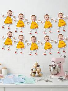 Custom Photo Cartoon Yellow Dress Children's Banner, Hand-Drawn Little Girl Hollow Floral Wreath With Customized Name Text, Sweet Macaron Color Baby Shower And Girl Decoration - Multicolor - View 4