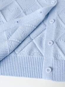 Áo cardigan len dệt kim đục lỗ hình trái tim màu trơn thanh lịch cho bé gái, dáng ngắn, phù hợp mặc thường ngày, đi du lịch, mùa xuân, thu, đông - Màu xanh lam - Xem 4