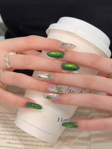 HEFENNA 1pc Green Cat Eye Gel Nail Polish, Forest Deep Green Glass Bead Cat Eye Nail Art, LED/UV Gel Nail Polish - Green - View 5