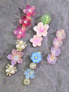 Fresh Glaze Flower Hair Clips For Women, Gradient Resin Petal Pearl Rhinestone Side Barrettes, Soft Hairpins For Bangs - Multicolor - View 3