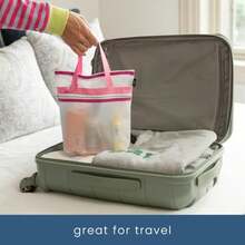 Mesh Shower Caddy, Shower Bag For Dorm Room Essentials, Gym Bag, Camping And More, Two Zippered Pockets, White And Pink, 10 Inches X 10 Inches - White and Pink - View 7