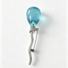 1pc Fashionable Elegant Balloon Shaped Sky Blue Rhinestone Glass Brooch, Daily Party Jewelry Accessory Gift - Silver - View 6