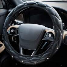 1pc Diamond Leather Glossy Universal Car Steering Wheel Cover 15 Inch - Black/White/Pink - Multicolor - View 10