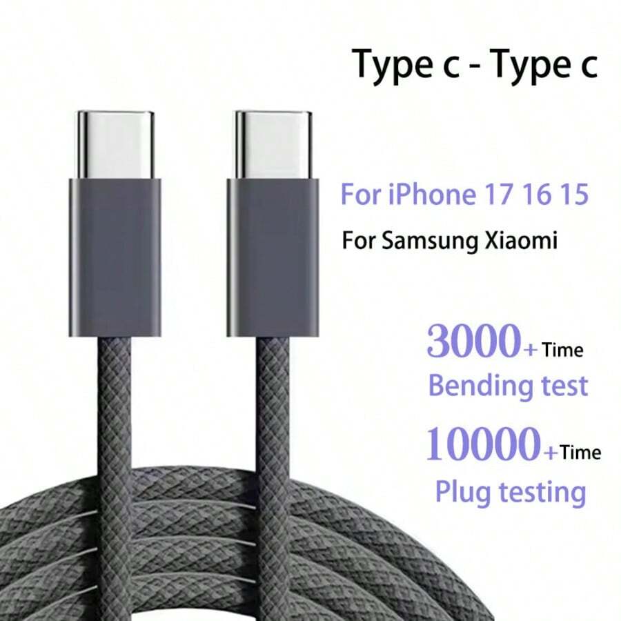 2026 High Quality New 3ft 30W Type C To Type C Fast Charging Cable For IPhone 17 16 15 Cable Data 1m Braided Smart Mobile Phone Charging Cable Data Cables 5A Type-C To Type-C - Black - View 1