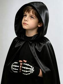 Halloween Hooded Black Death Cloak, Halloween Children's Party Cloak, Halloween Party Decoration Wear - Multicolor - View 4